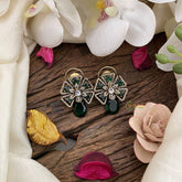 Vriksham Floral Victorian Diamond Studs-Green-G16673